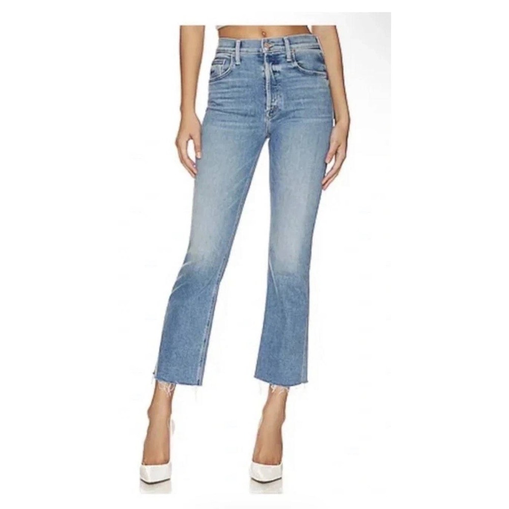 Mother The Tripper Ankle Fray Jeans Je' Taime 28 Blue High Rise Straight Raw Hem